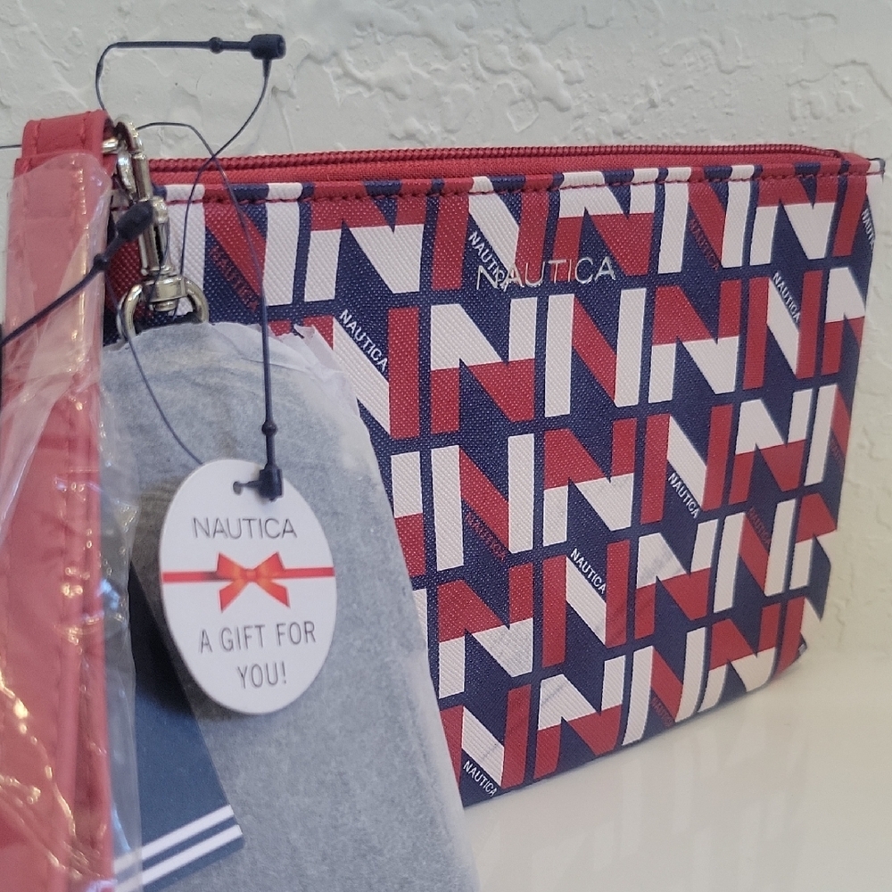 NWT Nautica Red and Blue Patterned Pouch